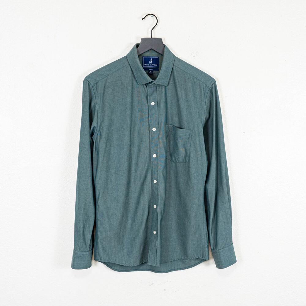 Wool & Prince 130 Spread Collar Shirt teal Slim fit size Medium